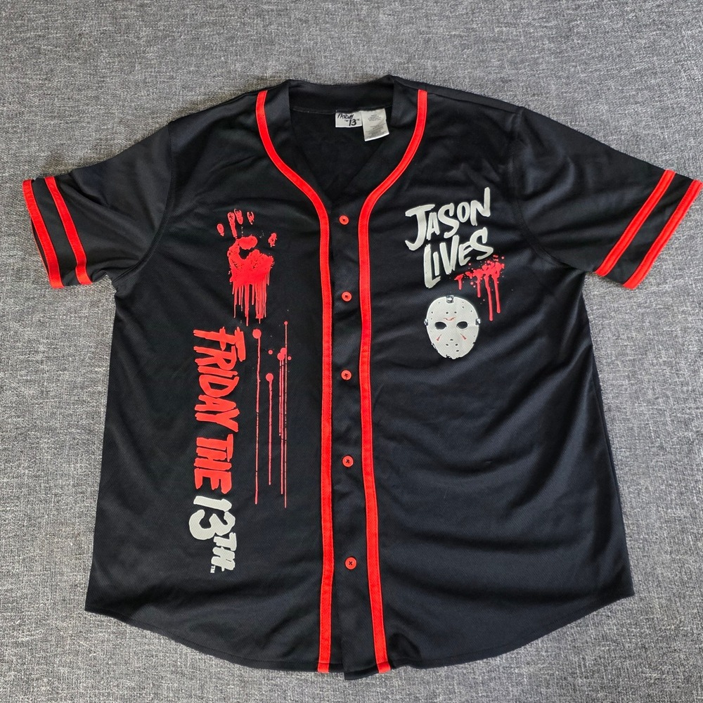 Friday the 13th Jason Lives Baseball Jersey Mens L Horror Movie Voorhees Black